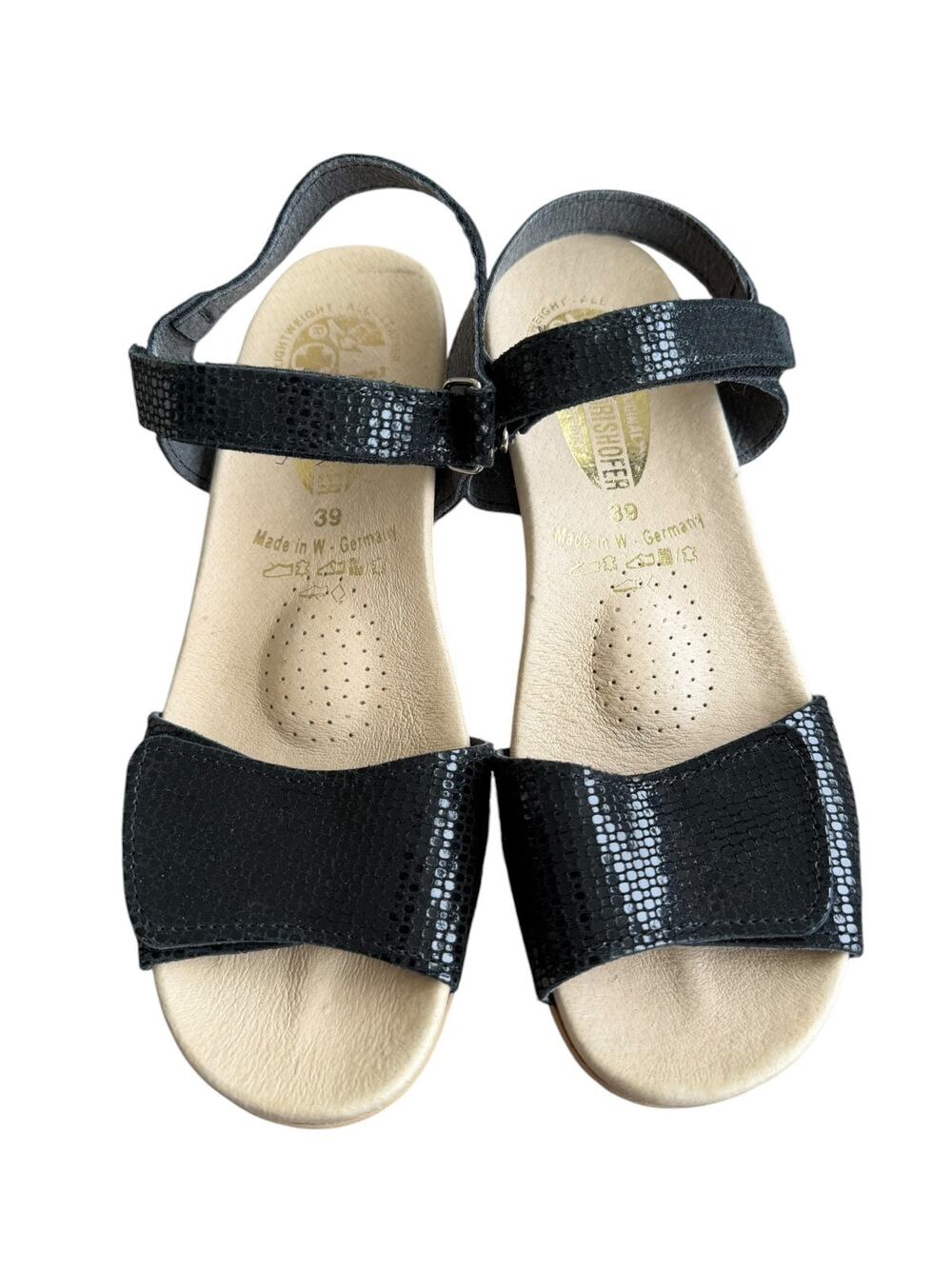VTG Wörishofer West Germany Black Leather Cork Wedge Comfort Sandal Women’s 39/8